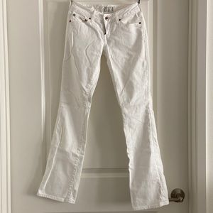 White denim bootcut mid rise jeans